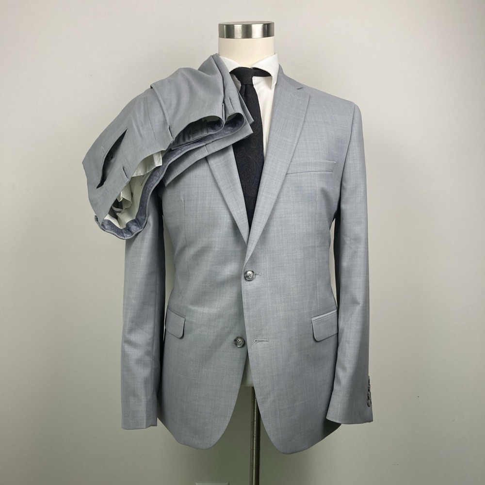 Bar III‎ Men's Slim-Fit Wool Sharkskin 2-pc Suit Jacket Light Grey 44R 36 32L